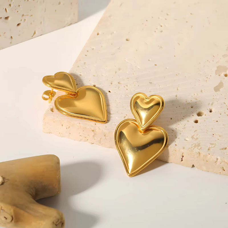 18K Heart Drop Earrings