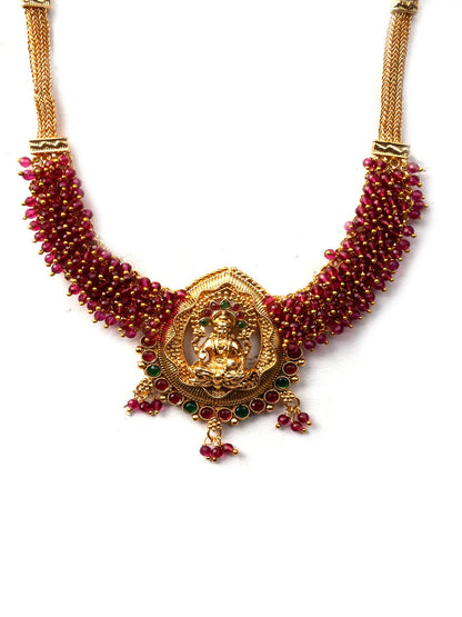 Exquisite Red Hydra Beads Laxmi Temple Necklace Set