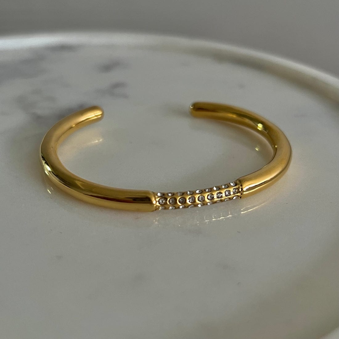 18kt Gold Plated Demi Fine White Zircon Adjustable Cuff Bracelet