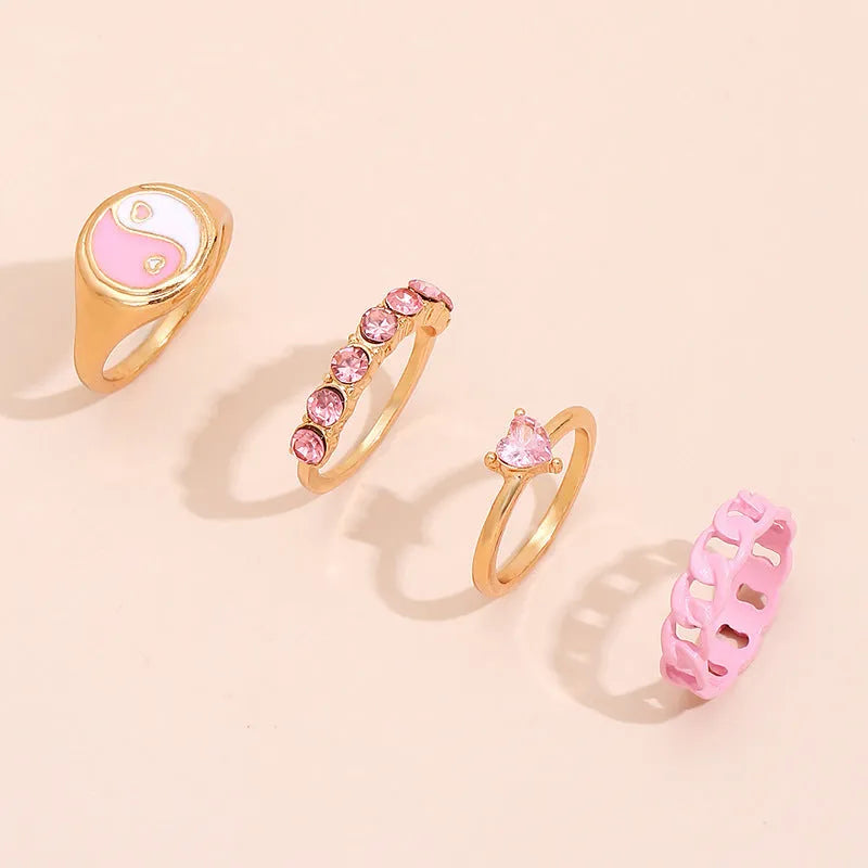 Fashionable Style Gossip Dripping Oil Heart Stone Gold Plated Ring Set - Set Of 4 Destiny Jewels