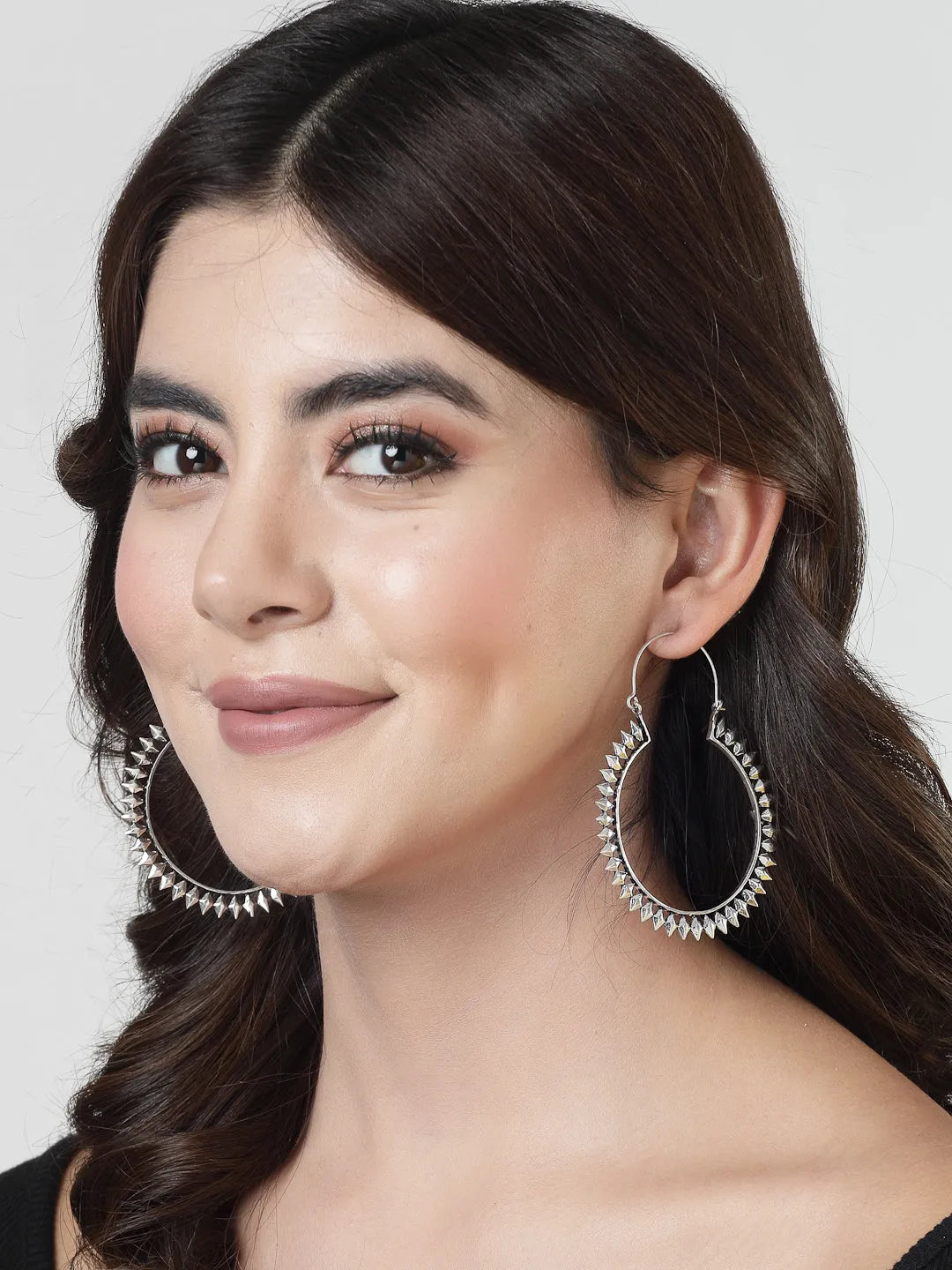 Silver Rhodium-Plated Circular Hoop Earrings