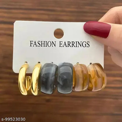 Gold Plated 3 Pair Acrylic Multicolor Hoop Earrings Set - Pair Of 3 Destiny Jewels