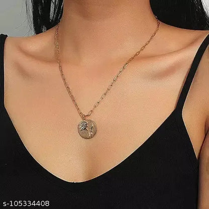 Stylish Gold Plated Flower Round Pendant Necklace Chain Destiny Jewels