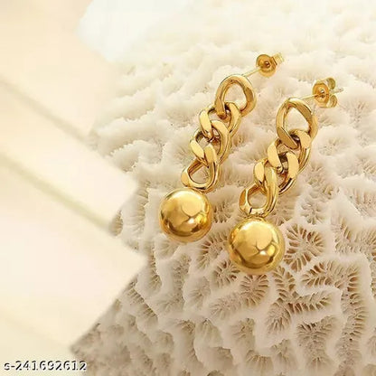 Gold Plated Stainless Steel Links Chain With Drop Ball Earrings Destiny Jewels