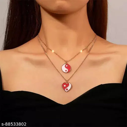 Stylish Cute Flower Heart Tai Chi Red Pendant Chain Destiny Jewels