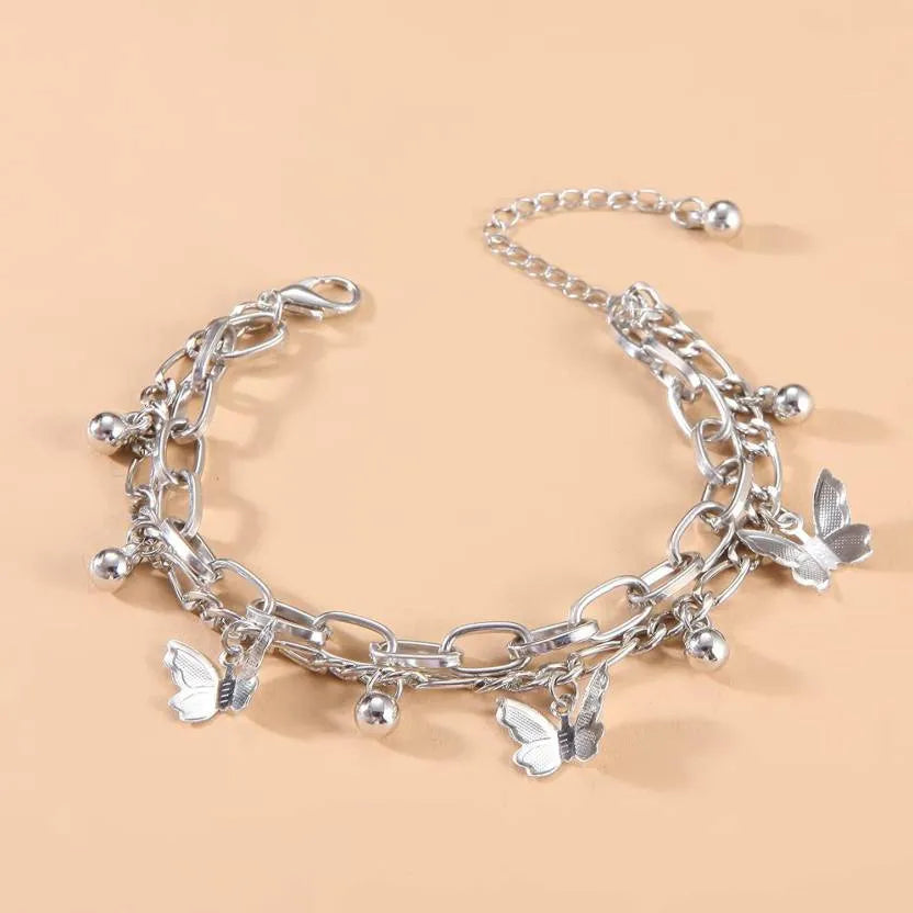 Stylish Sterling Silver Coated Bracelet With Butterfly Charms- Set Of 1 Destiny Jewels