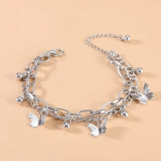 Stylish Sterling Silver Coated Bracelet With Butterfly Charms- Set Of 1 Destiny Jewels