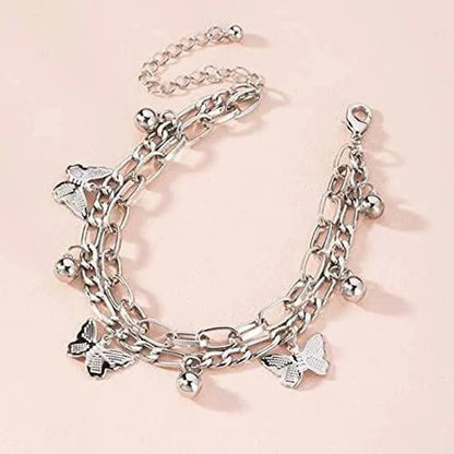 Stylish Sterling Silver Coated Bracelet With Butterfly Charms- Set Of 1 Destiny Jewels