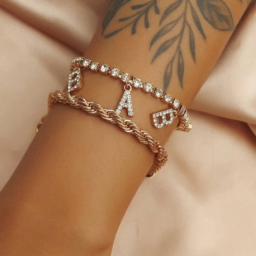 Stylish Rhinestone Babe Gold-Plated Bracelet Set (Pack Of 2) Destiny Jewels