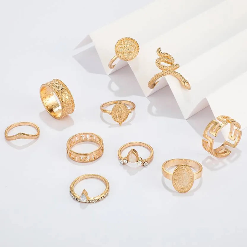 Modern Design Gold Plated Ring Set - Set Of 10 Destiny Jewels