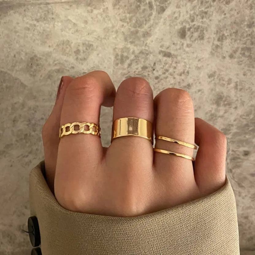 Stylish Adjustable Gold Plated 3Pcs Women Ring Set Destiny Jewels