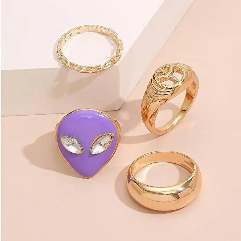 Gold Plated Evil Eye Ring Set Gold Plated - Set Of 4 Destiny Jewels