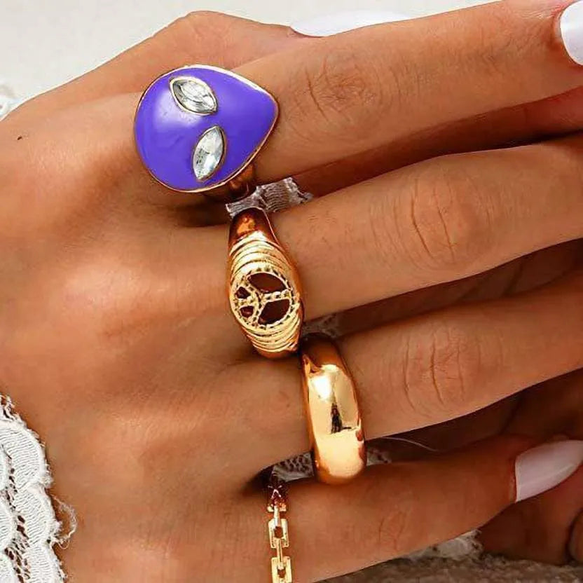 Gold Plated Evil Eye Ring Set Gold Plated - Set Of 4 Destiny Jewels