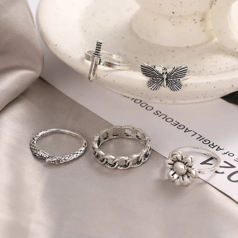 6Pcs Vintage Gothic Butterfly Finger Rings Destiny Jewels