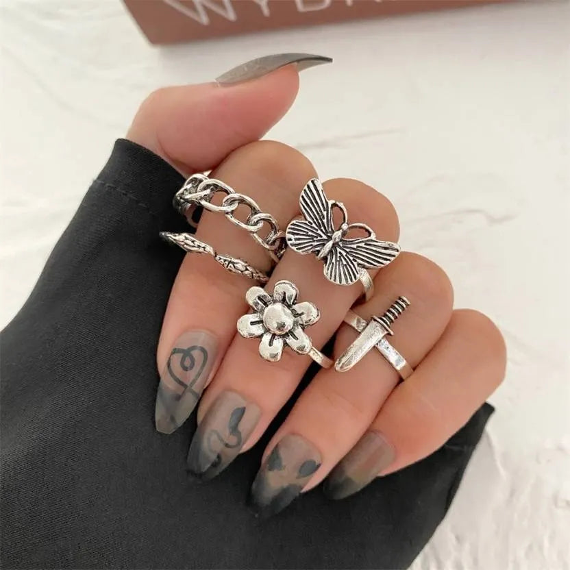 6Pcs Vintage Gothic Butterfly Finger Rings Destiny Jewels