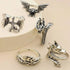 5Pcs Silver Dragon Bat Wing Rings - Set Of 5 Destiny Jewels