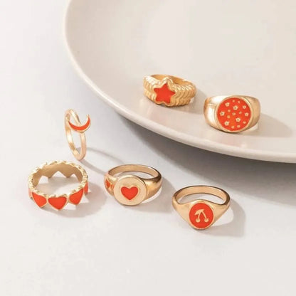 Combo of 5 Pcs Gold Plated Stylish Orange Ring Set - Set Of 6 Destiny Jewels