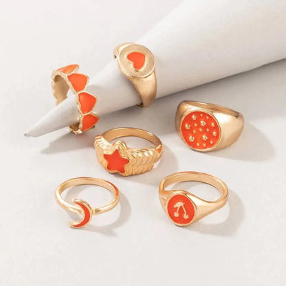 Combo of 5 Pcs Gold Plated Stylish Orange Ring Set - Set Of 6 Destiny Jewels