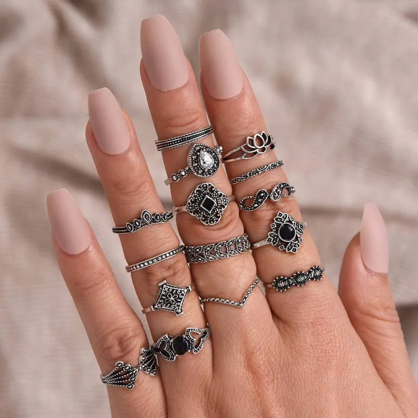 Vinatge Boho Oxidised Ring Set - Set Of 15 Destiny Jewels