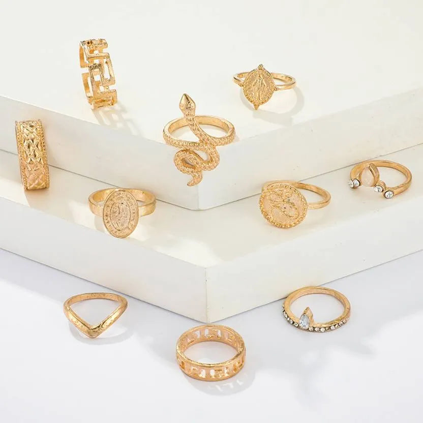 Modern Design Gold Plated Ring Set - Set Of 10 Destiny Jewels