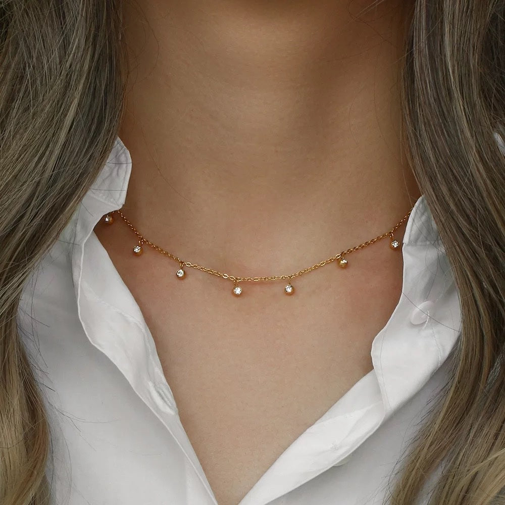 18K Gold Plated Multiple Rhinestones Necklace Chain, Nia