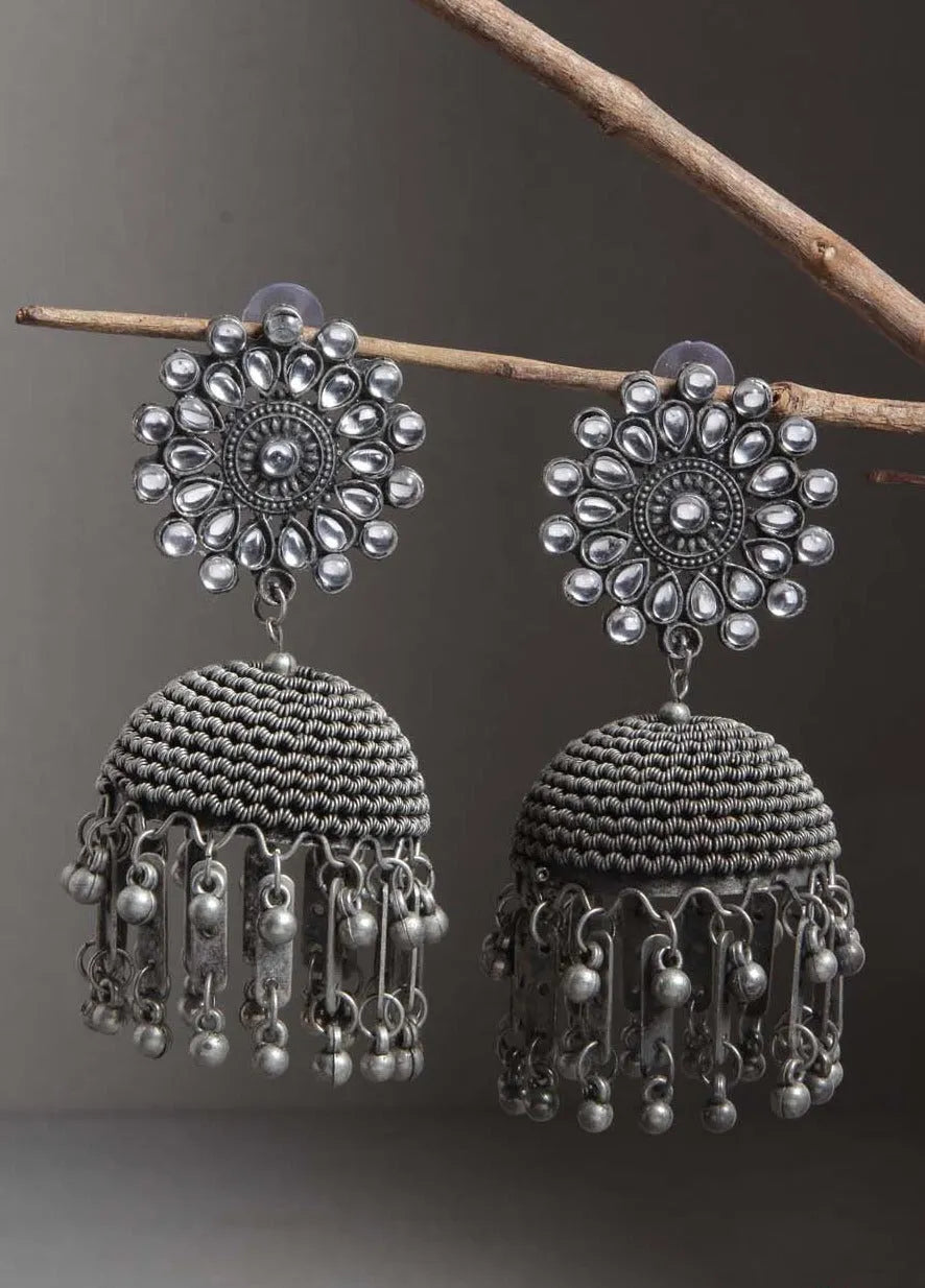 Combo Of 2 Oxidised Silver Dome Shaped Jhumkas - Firstglam