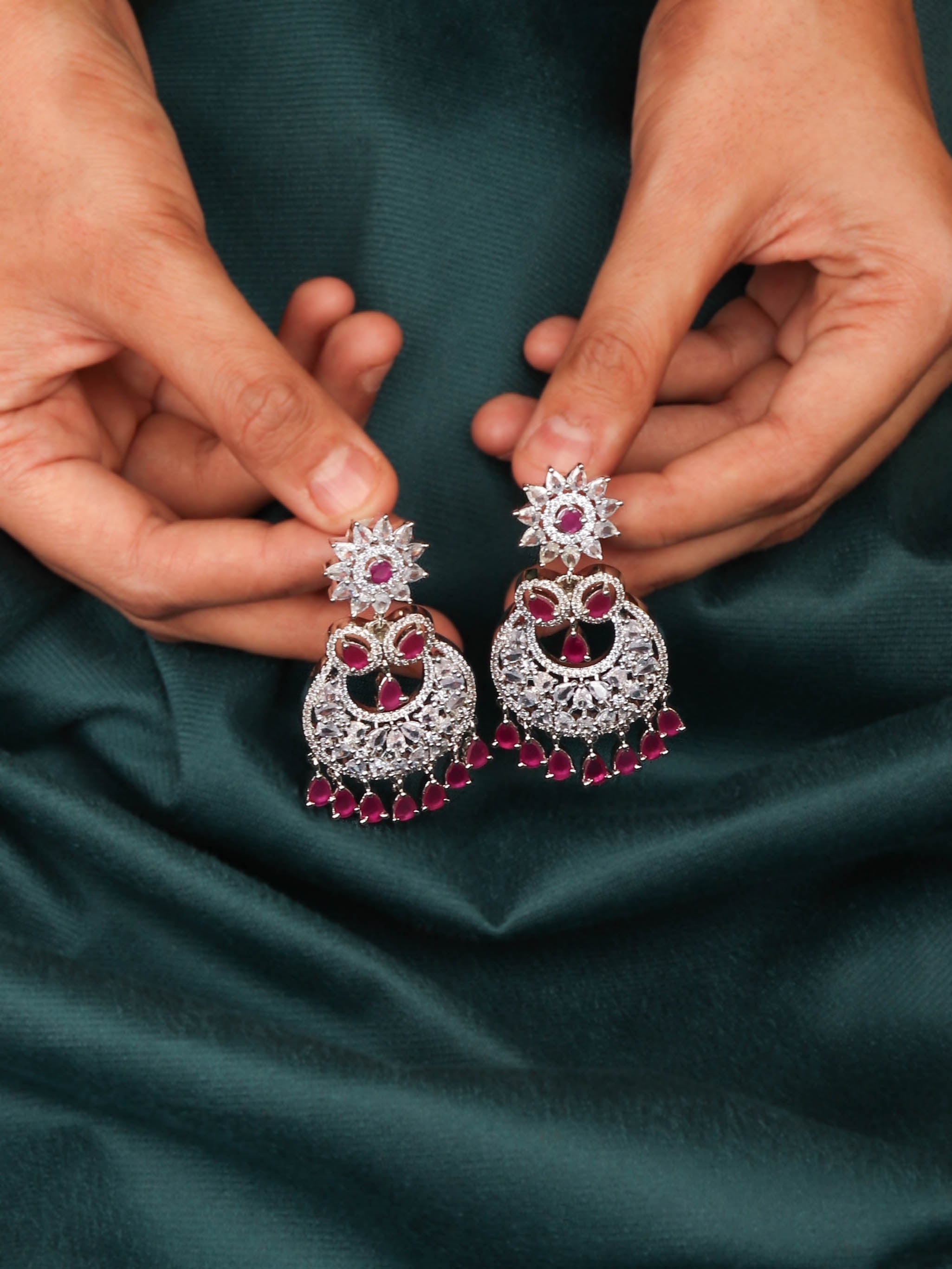 Anantara Party Wear Earring Crafted With Pink Stones For Perfect Party Outfit