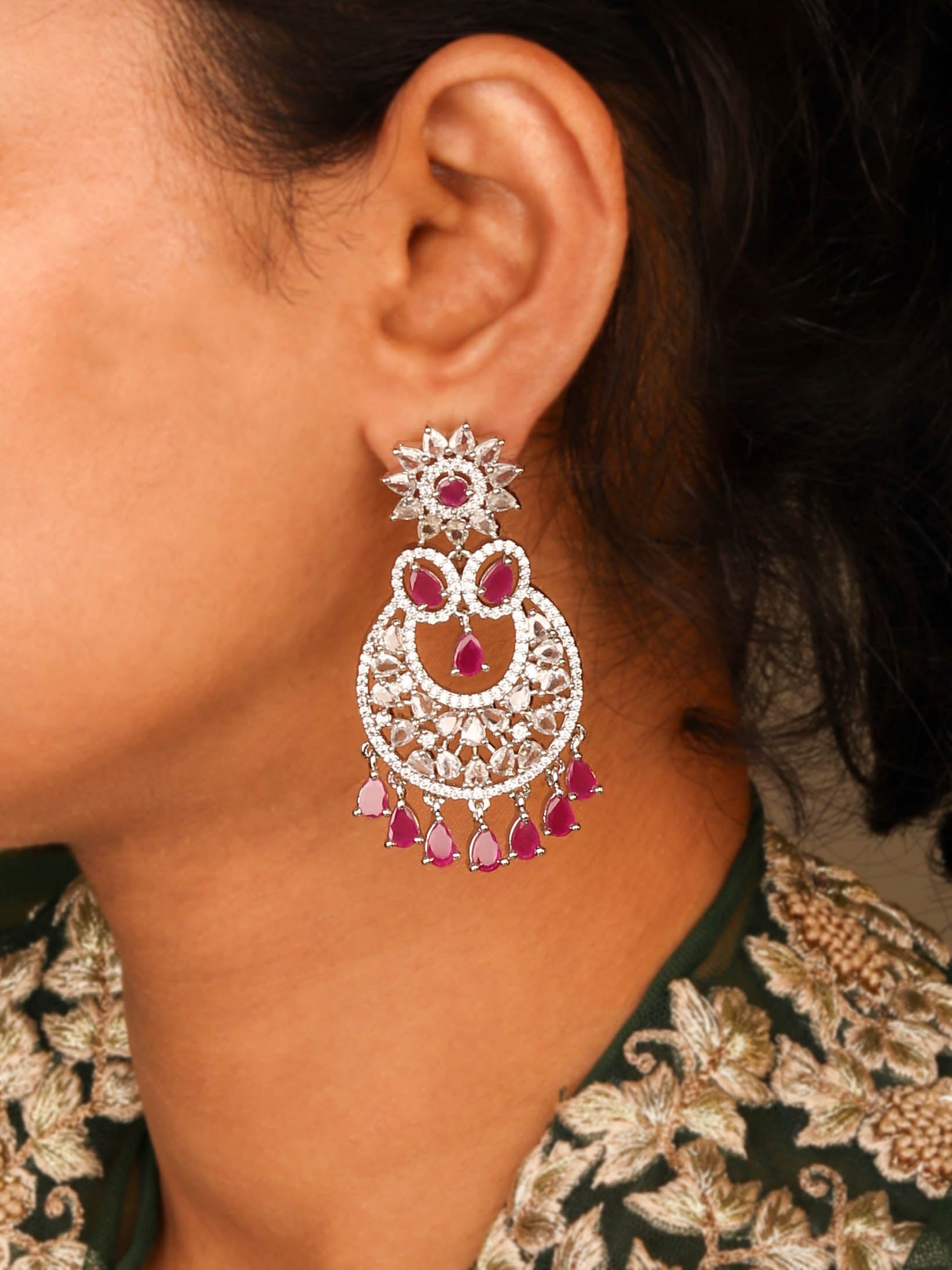 Anantara Party Wear Earring Crafted With Pink Stones For Perfect Party Outfit