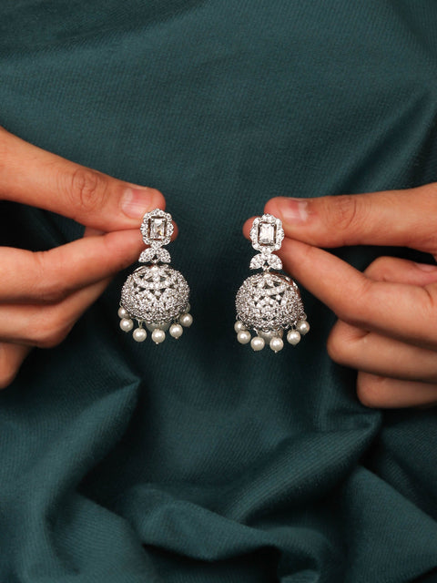 Beautiful Rhodium Plated White CZ Jhumka Earring For Women