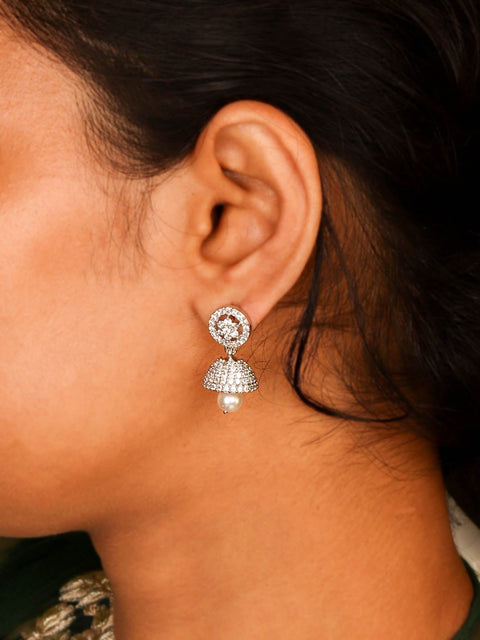 Opulent White Flower Shaped Jhumka with Pearl Earring For Women