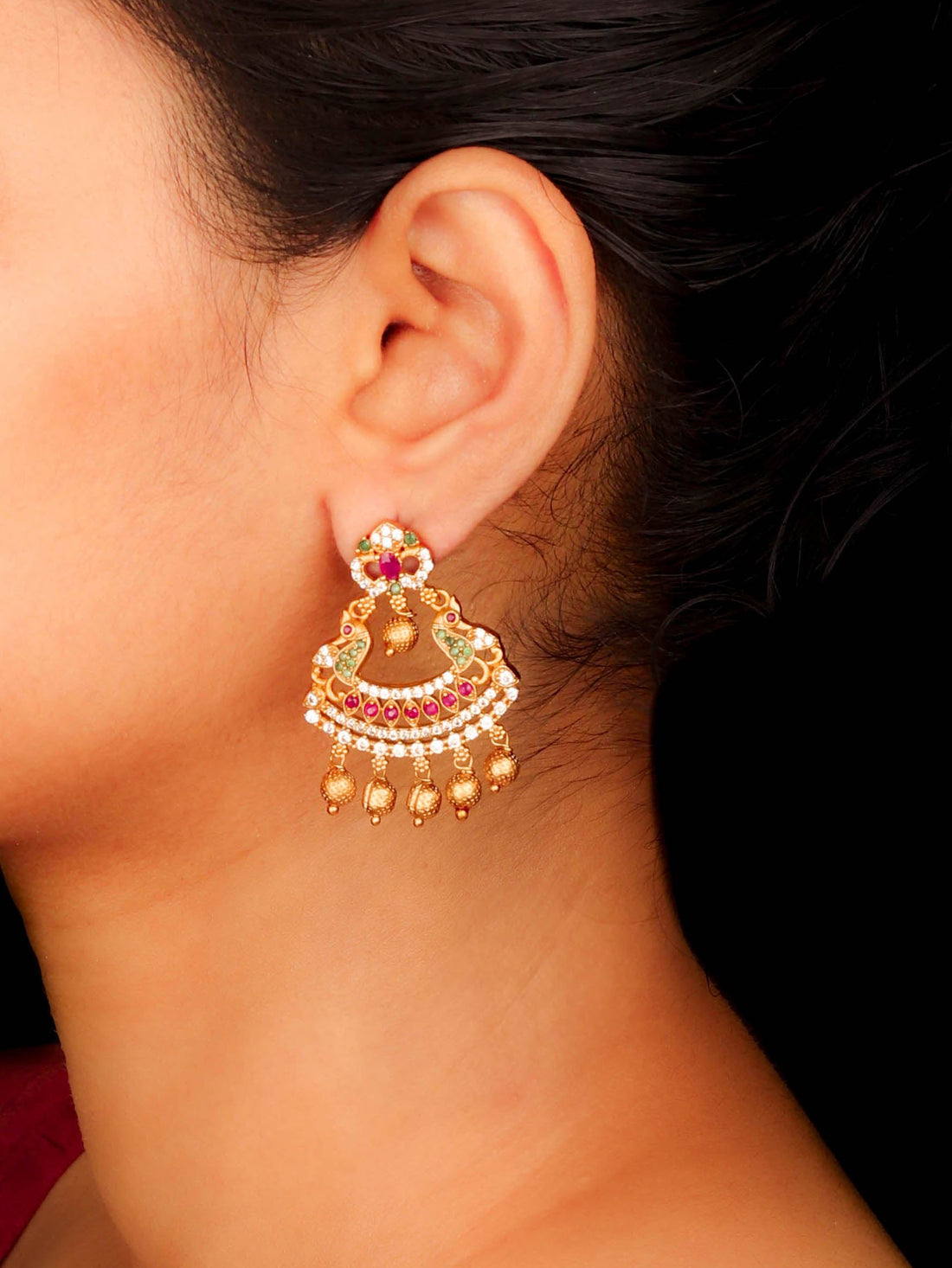 Gold Plated Peacock Inspired Multi Zircon Earring for Women