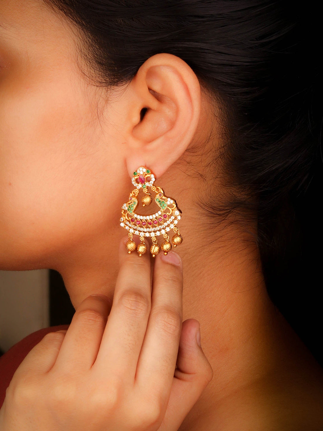 Gold Plated Peacock Inspired Multi Zircon Earring for Women