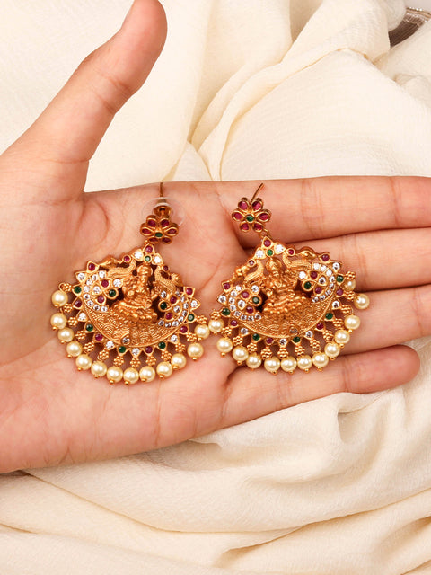 Divine Matte Gold Plated Temple Multi Stone Earring For Women