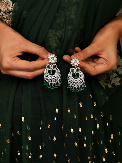 Dazzling Party Wear Earrings With Emerald Green Color Stones For Womens