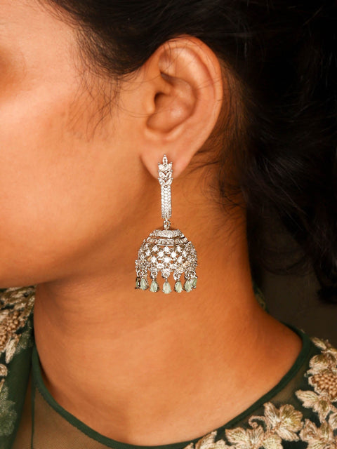 Stylish Rhodium Plated Jhumka With Contemporary CZ Drops for Women