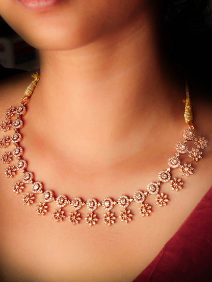 Elegant South Indian Necklace Set With White CZ Stones And Pair Of Earrings