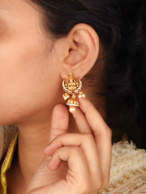 Traditional Lakshmi Goddess White Stone Earring For Women