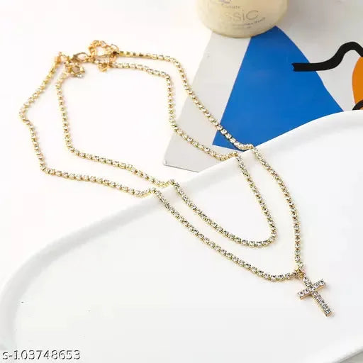 Stylish Crystal Cross Symbol Studded Pendants Necklace Chains Unisex Destiny Jewels