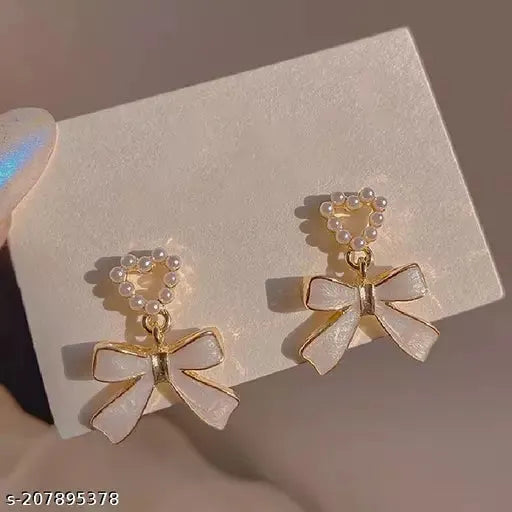 Stylish Bownot Gold Plated Stone Glossy Drops Earrings Destiny Jewels