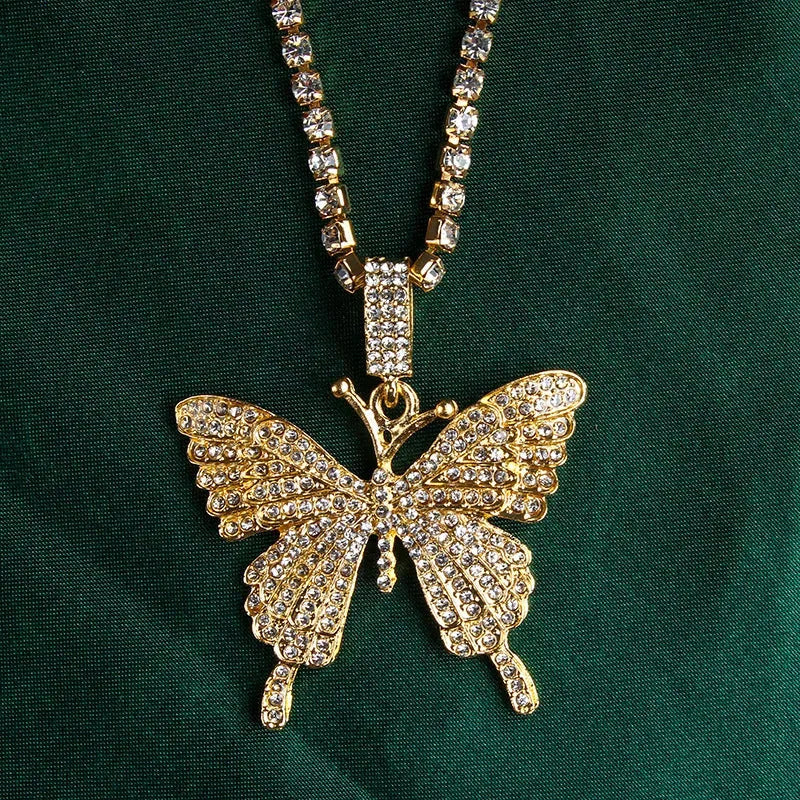 Stylish Gold Plated Crystal Inlay Butterfly Pendants Necklace Chain Destiny Jewels