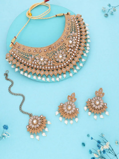 Traditional Gold Plated Pink Choker Jewellery Set