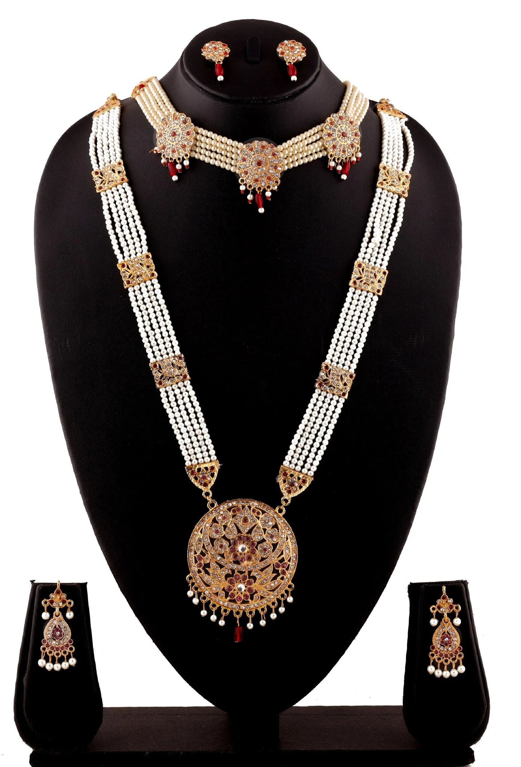 Ranihaar Gold Plated Pink Pearl Jewellery Set