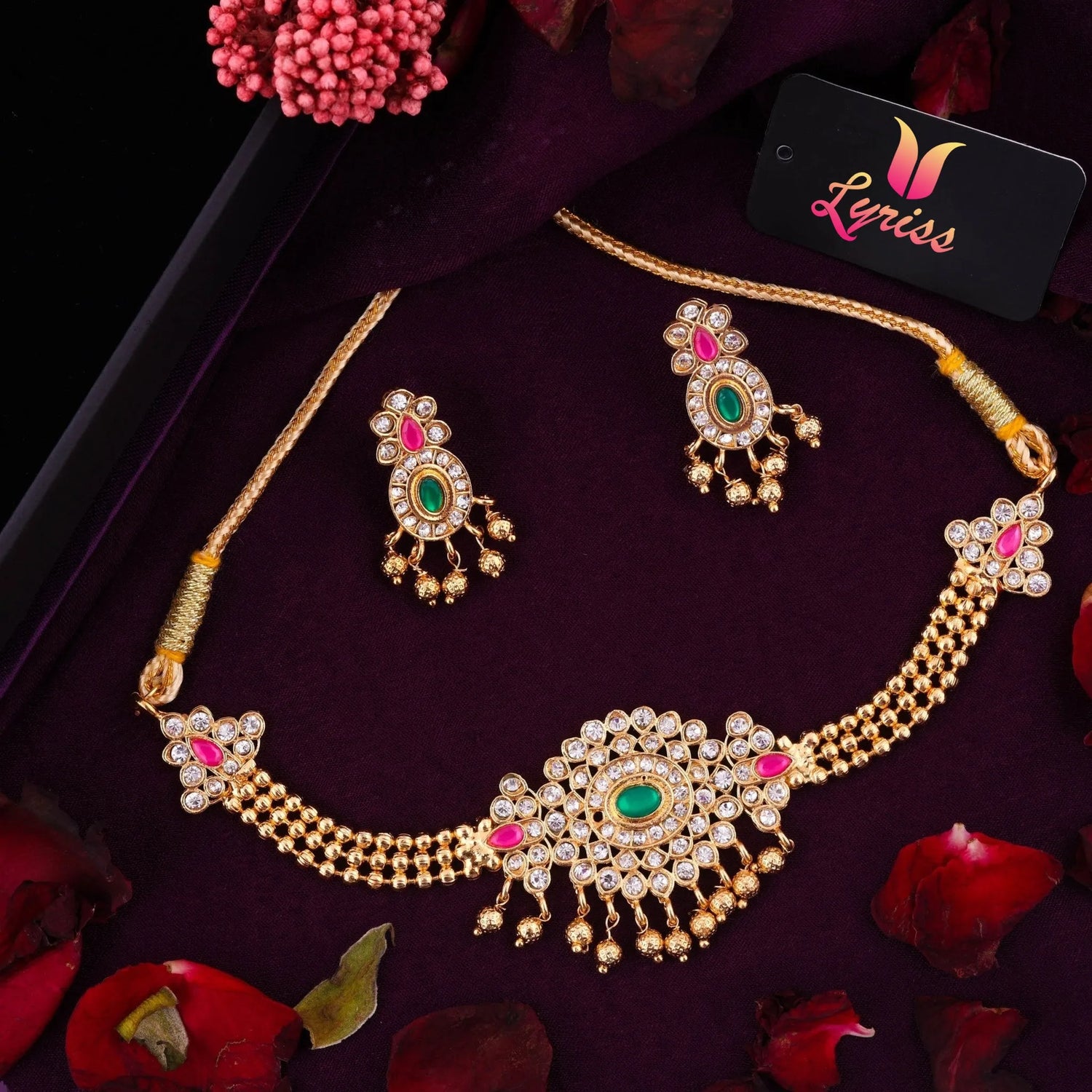 South Indian Gold Plated Green AD Choker Set