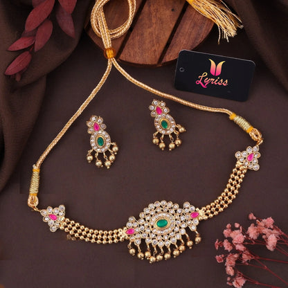 South Indian Gold Plated Green AD Choker Set