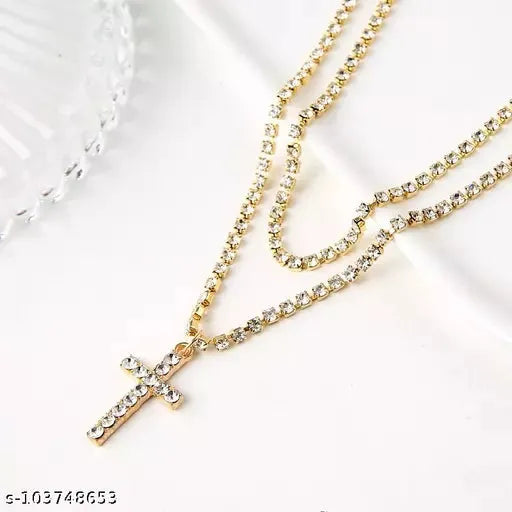 Stylish Crystal Cross Symbol Studded Pendants Necklace Chains Unisex Destiny Jewels