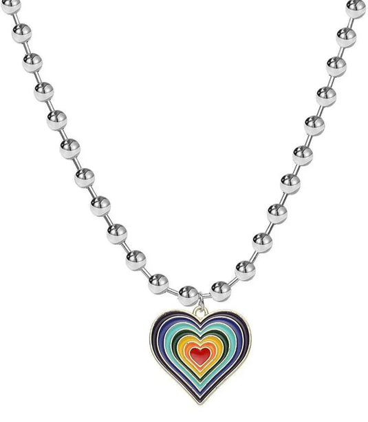 Rainbow Heart Shape Hip Hop Chain Necklace Necklace Destiny Jewels