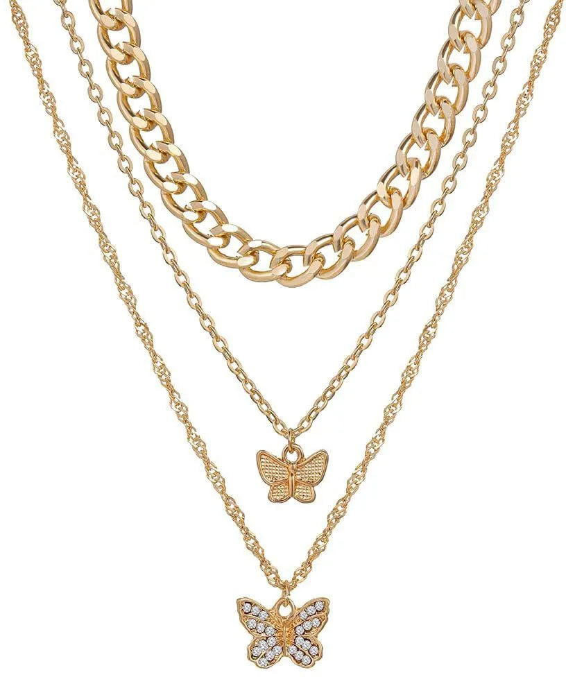 Gold Plated Layered Butterfly Pendant Necklace for Women Destiny Jewels