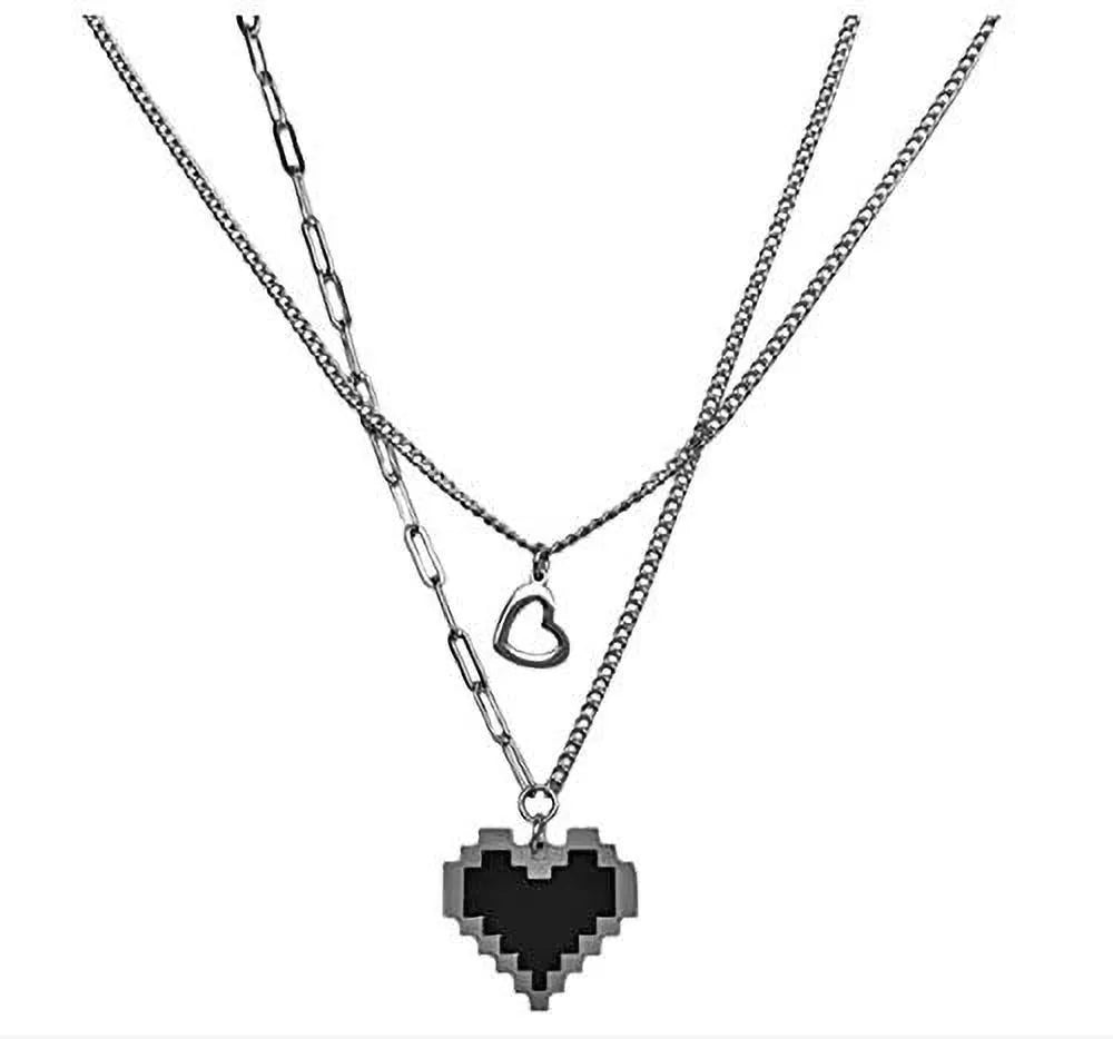 Borscht Pixelated Heart Pendant Layered Chain Destiny Jewels