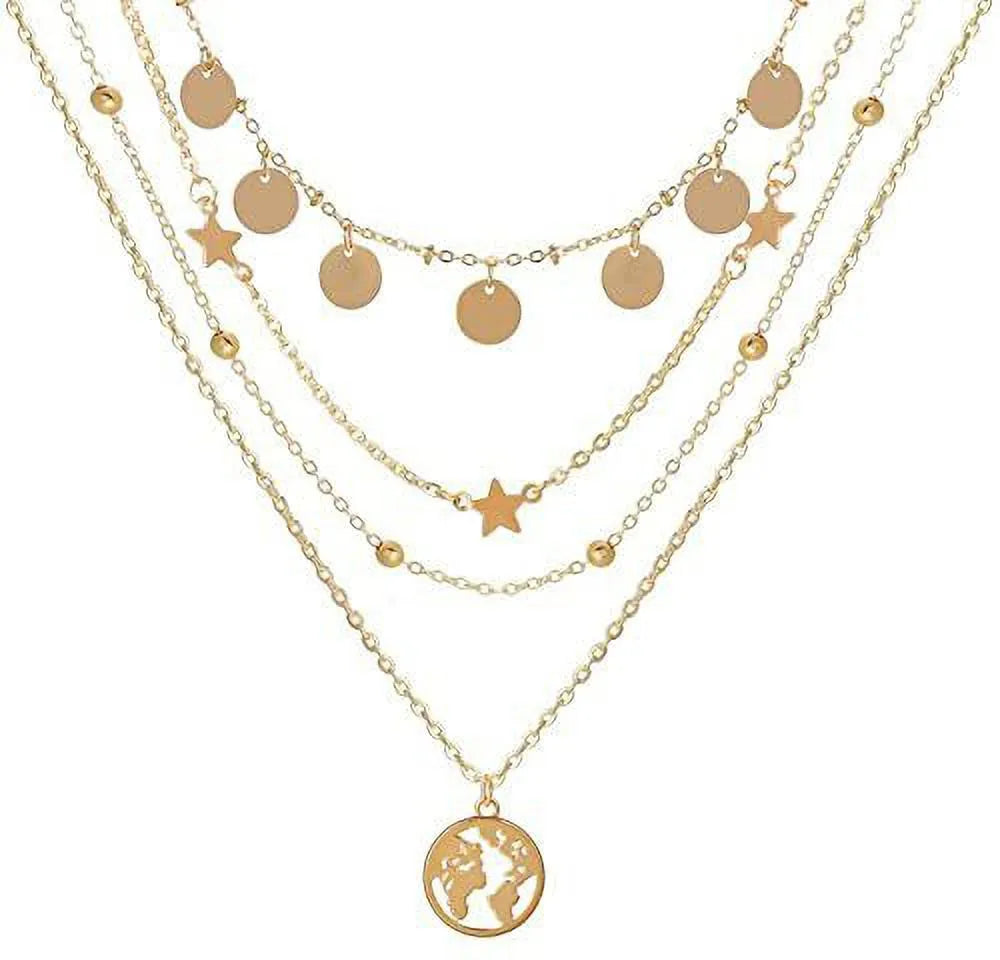 Layered Stylish Gold Plated Round Piece Star Beads Pendants Destiny Jewels