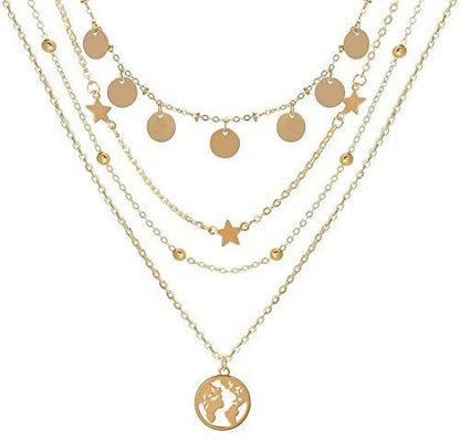 Layered Stylish Gold Plated Round Piece Star Beads Pendants Destiny Jewels